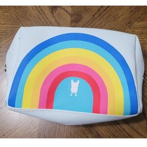 French Bull Rainbow Frenchie Makeup Bag Blue Cosmetic Pouch Zip Case